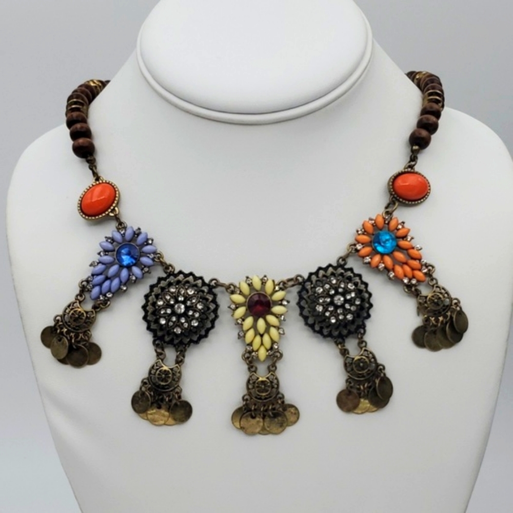 Jewelmint Rhinestone & Wood Beads Statement Necklace